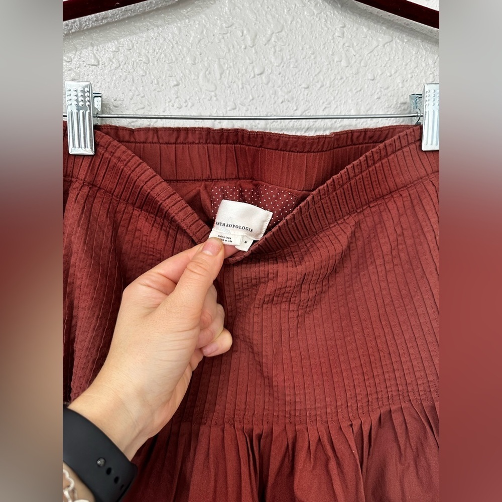 Anthropologie Womens Eula Mini Skirt Pintuck Pleated Flare Chocolate Size M - Picture 7 of 11